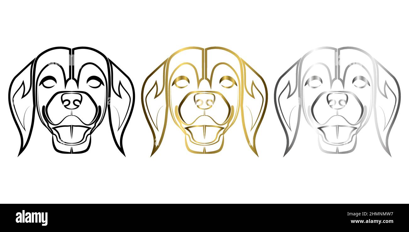 Trois couleurs noir or et argent ligne art de l'avant de la tête de chien beagle bonne utilisation pour symbole mascotte icône avatar tatouage T logo ou un Illustration de Vecteur