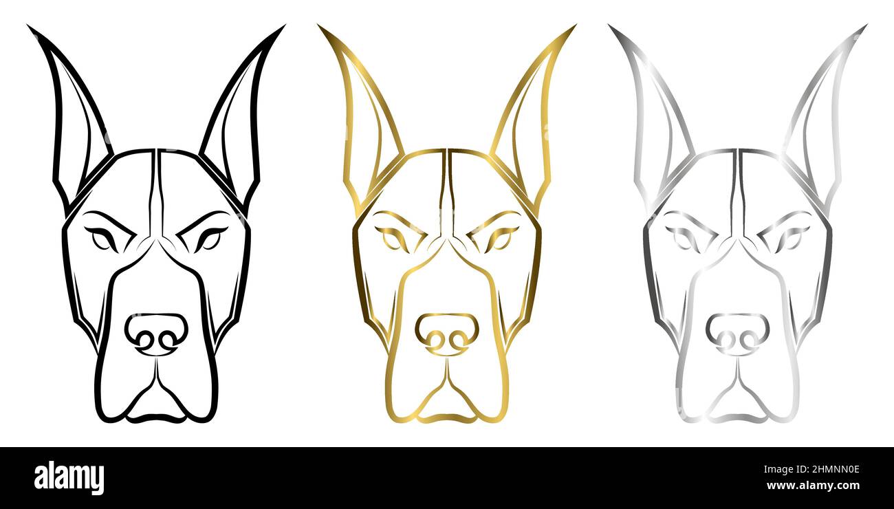 Trois couleurs noir or et argent ligne art de la tête de chien de Great Dane bonne utilisation pour symbole mascotte icône avatar tatouage T logo de chemise ou n'importe quel design Illustration de Vecteur
