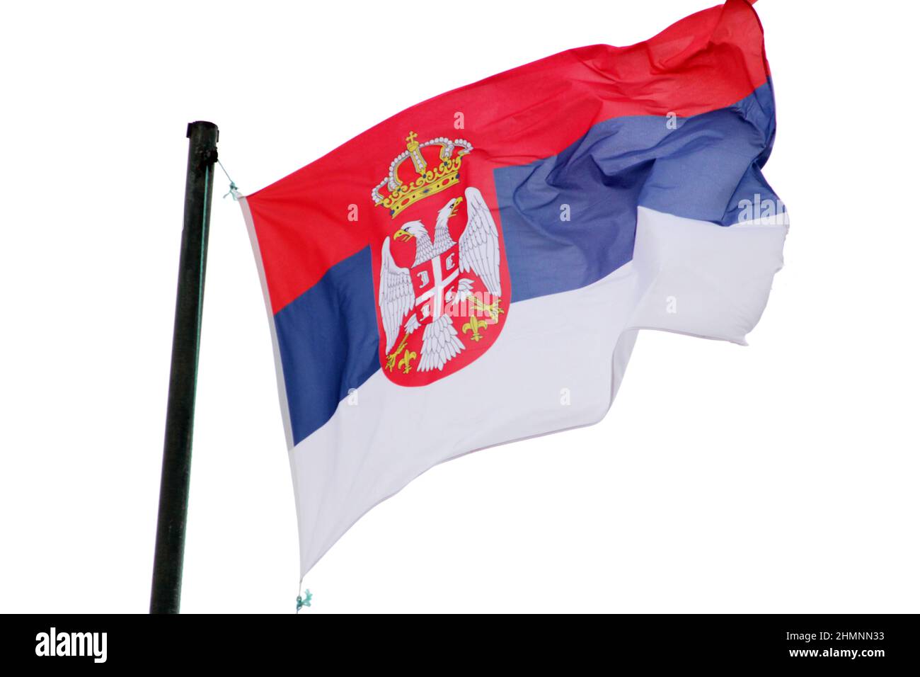 Drapeau de Serbie sur fond blanc Banque D'Images