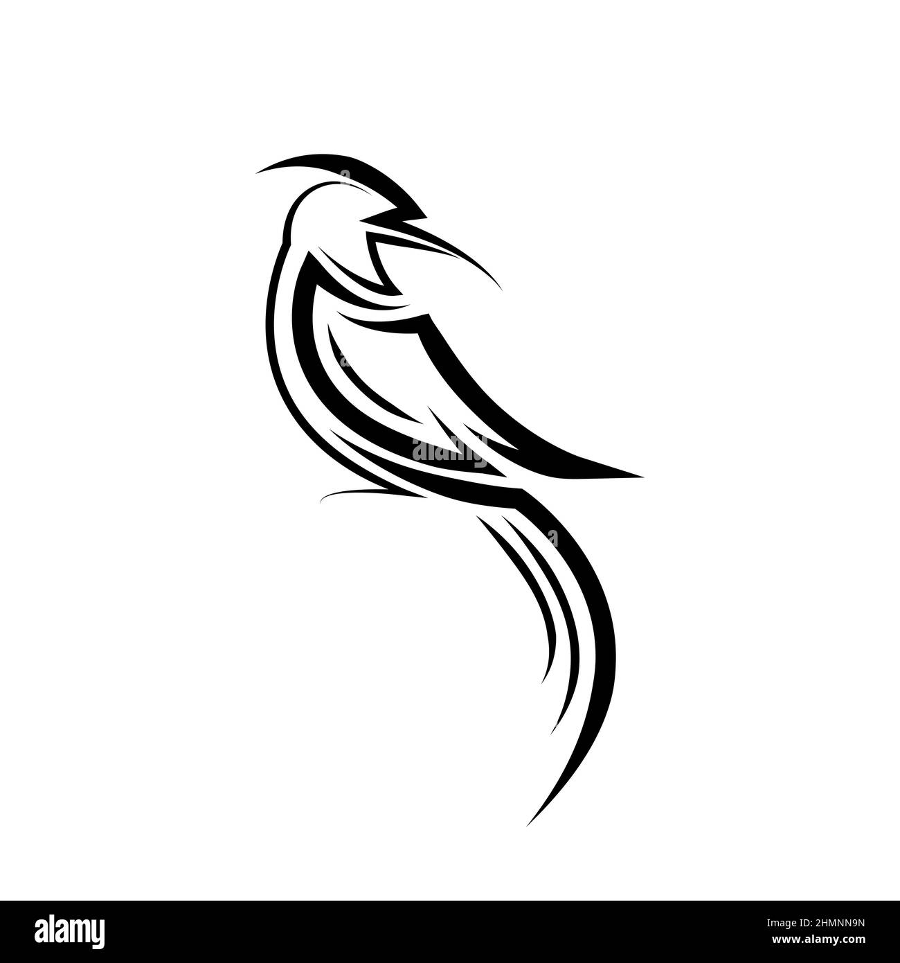 Illustration vectorielle d'art en ligne noire sur un fond blanc d'un joli petit oiseau. Illustration de Vecteur