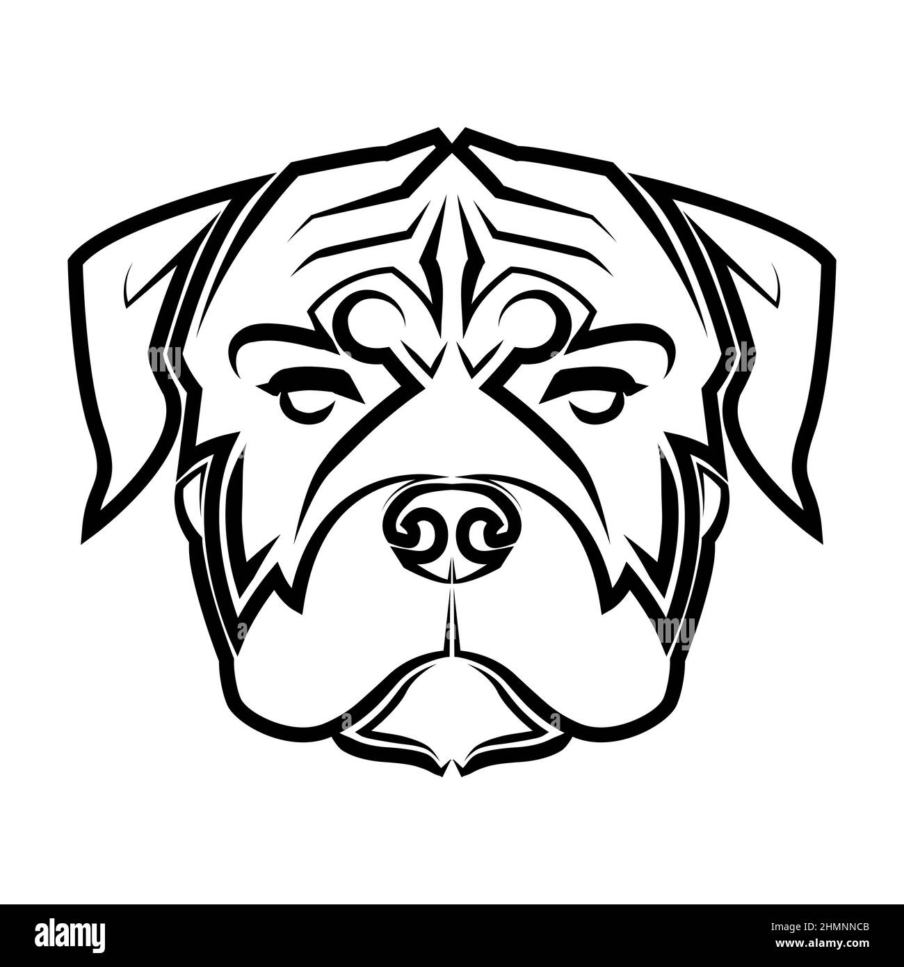 Illustration de la ligne noire et blanche de la tête de chien rottweiler. Bon usage pour symbole, mascotte, icône, avatar, tatouage, T-shirt, logo ou tout autre motif. Illustration de Vecteur