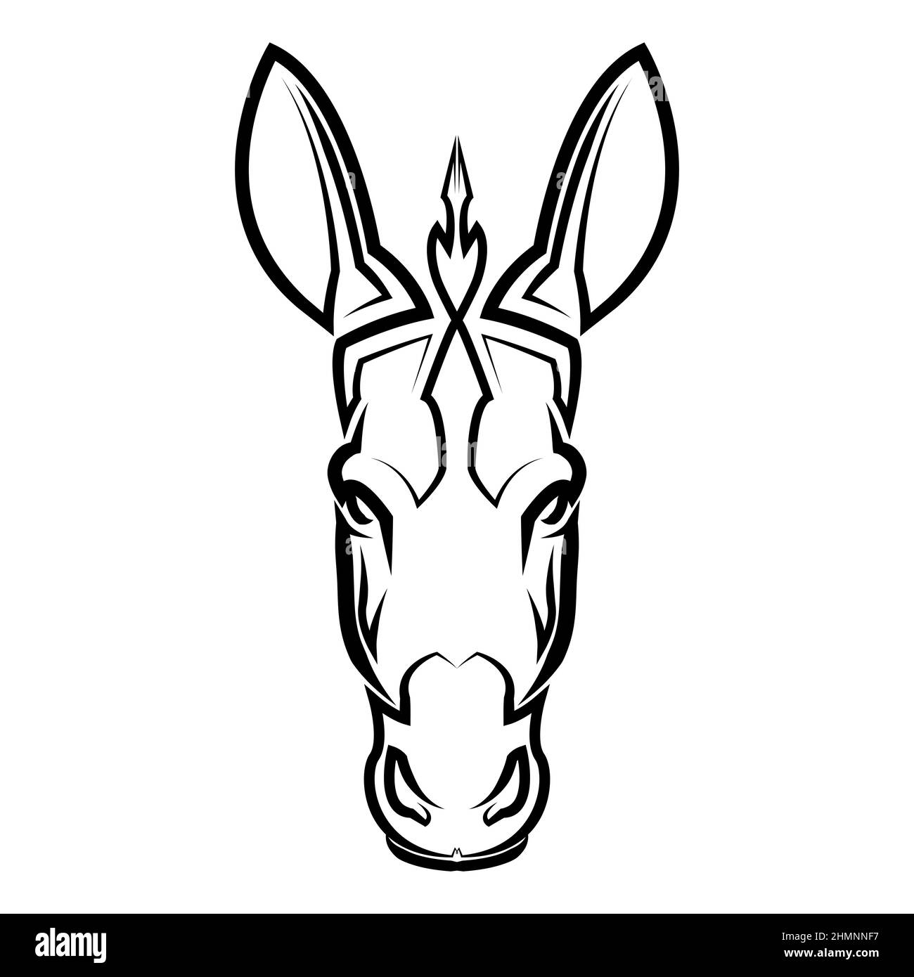 Illustration de la ligne noire et blanche de la tête d'âne. Bon usage pour symbole, mascotte, icône, avatar, tatouage, T-shirt, logo ou tout autre motif Illustration de Vecteur