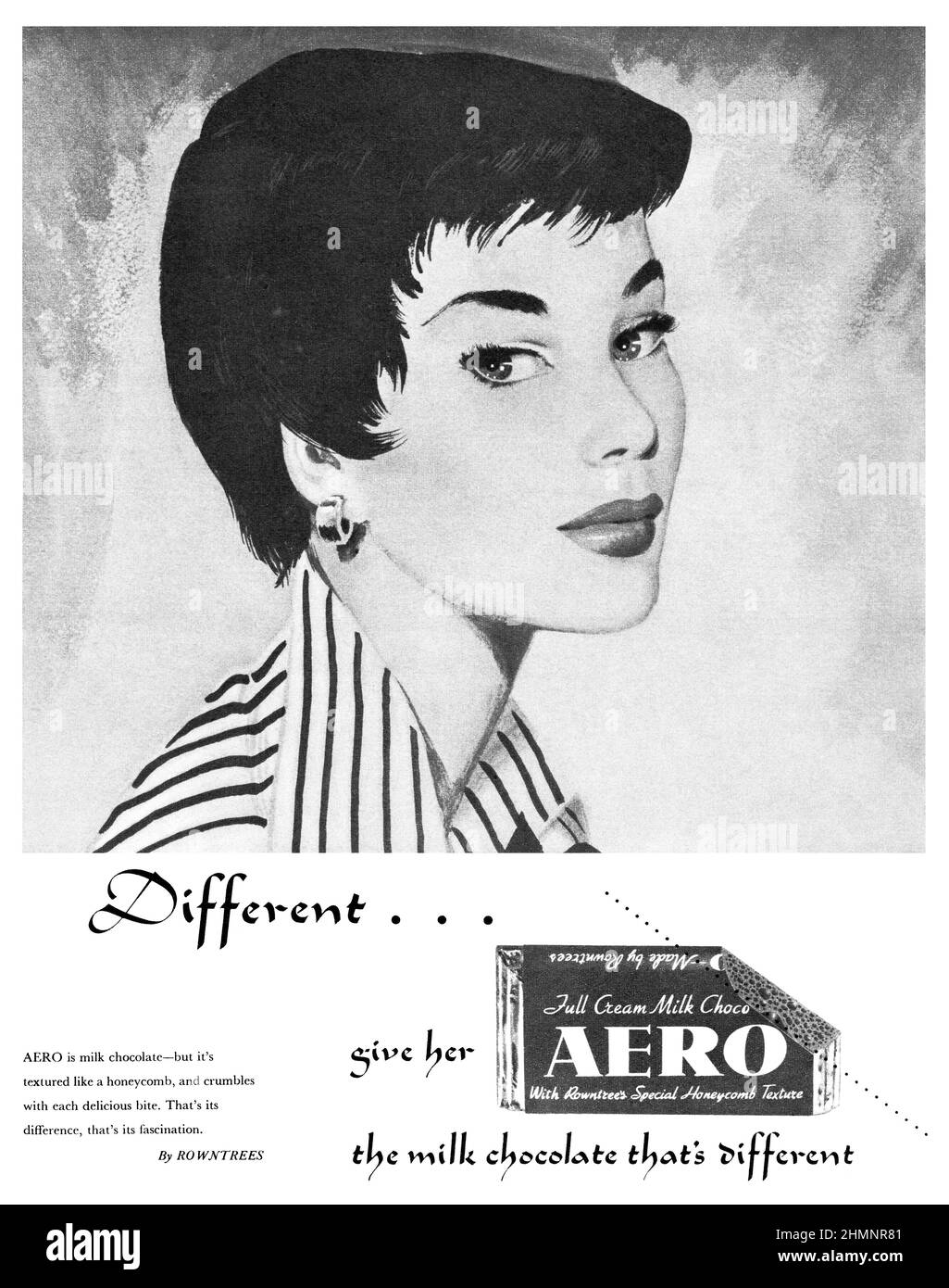 1950 publicité britannique pour la barre de chocolat Aero, illustrée par Aubrey Rix. Banque D'Images