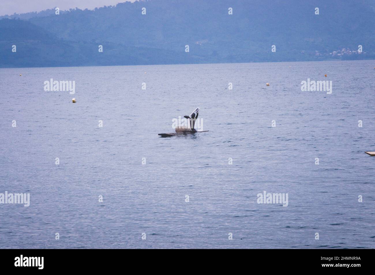 Un homme qui pêche au milieu d'un lac Banque D'Images