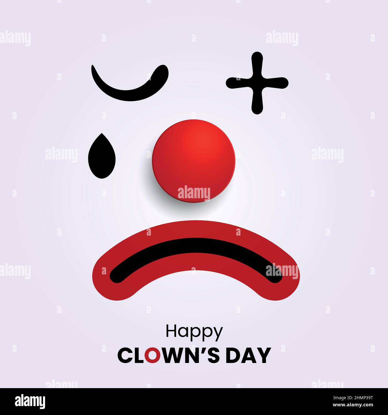 Triste visage clown avec grand nez en caoutchouc rouge Illustration de Vecteur