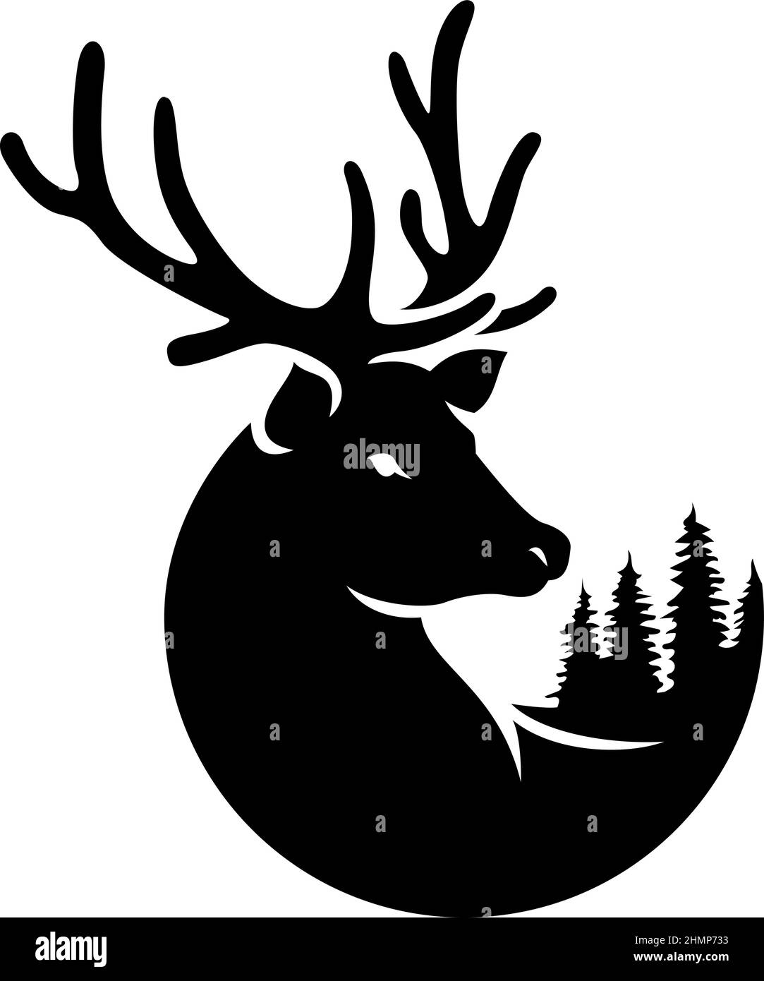 Silhouette de cerf avec forêt en arrière-plan Illustration de Vecteur