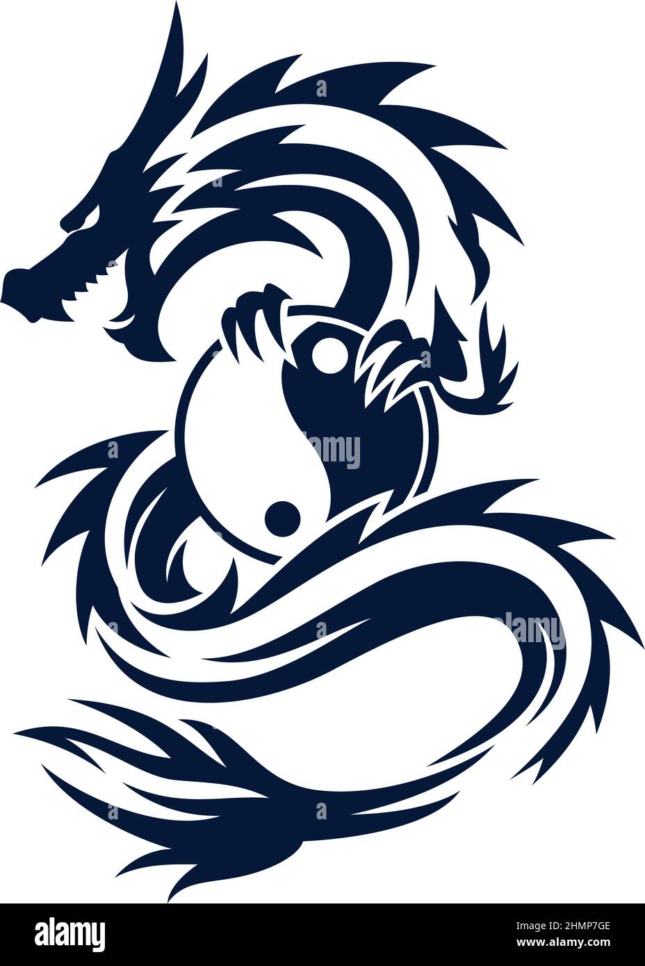 Tatouage Design de Dragon chinois tenant Yin Yang symbole Illustration de Vecteur