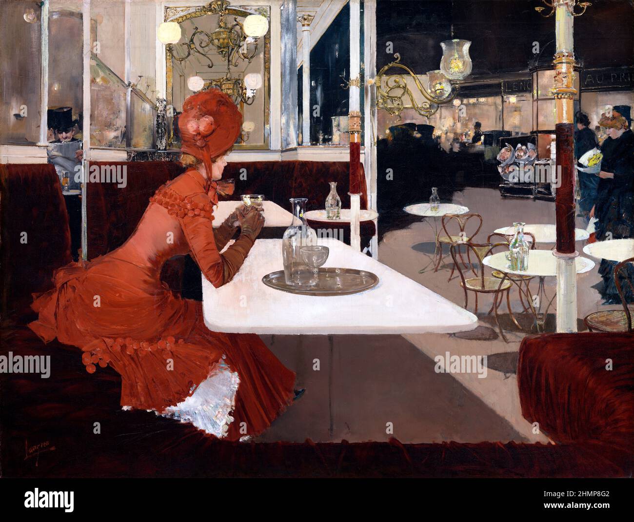 Au café par l'artiste américain Fernand Lungren (1857-1932), huile sur toile, 1882-84 Banque D'Images