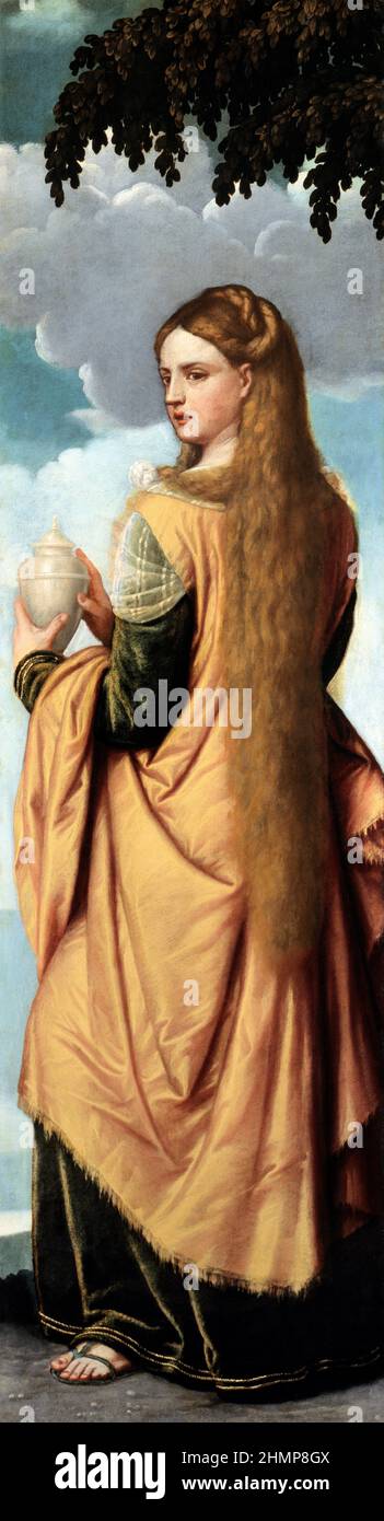 Moretto da Brescia. Mary Magdalene par Alessandro Bonvicino (aussi Buonvicino) (c. 1498-1554), huile sur toile, c. 1540-50 Banque D'Images