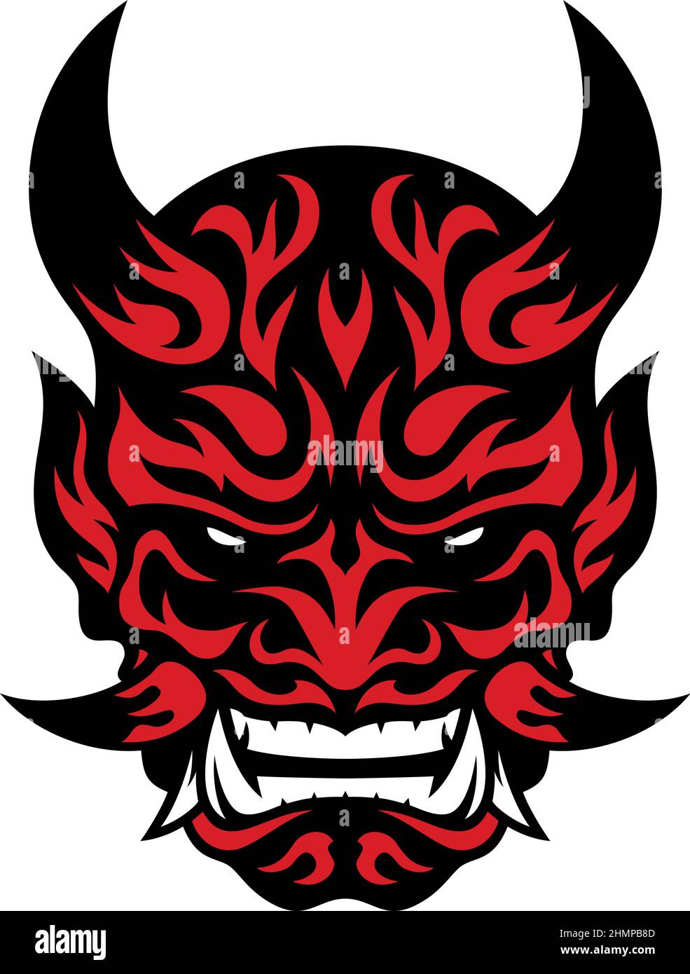 Red Daemon Oni Mask avec Fire Tattoo Design Illustration de Vecteur