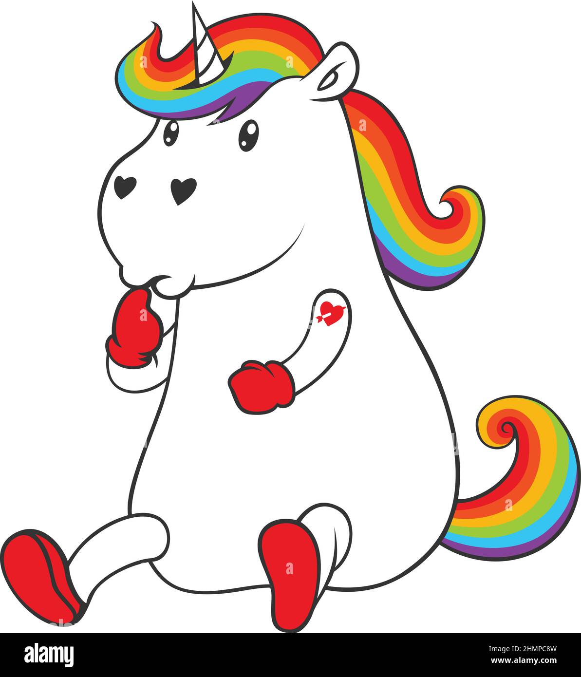 Mignonne de licorne avec une queue et une manne arc-en-ciel colorées Illustration de Vecteur