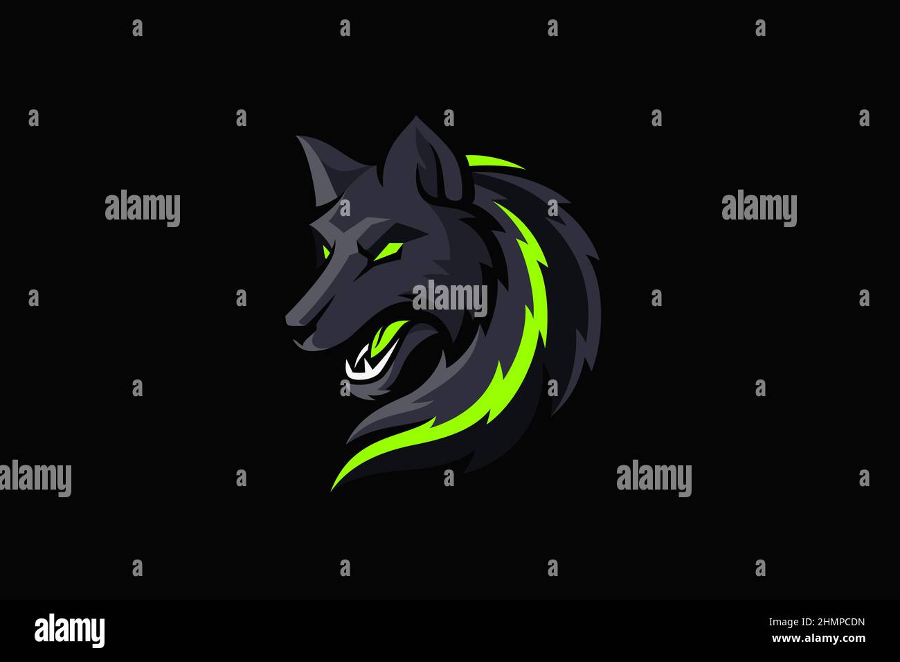 Tête de loup aux fourrures surlignées en couleur néon Illustration de Vecteur