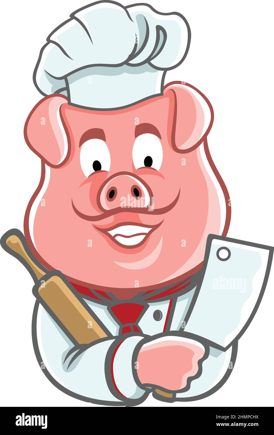 Bras croisés de porc Chef avec couteau et goupille de roulement Illustration de Vecteur