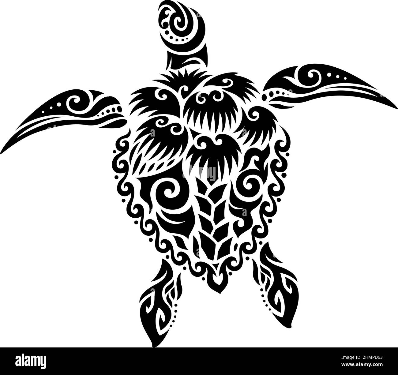 Tortue de mer de forme palmetto et croissant de lune. Motif tatouage tribal Illustration de Vecteur