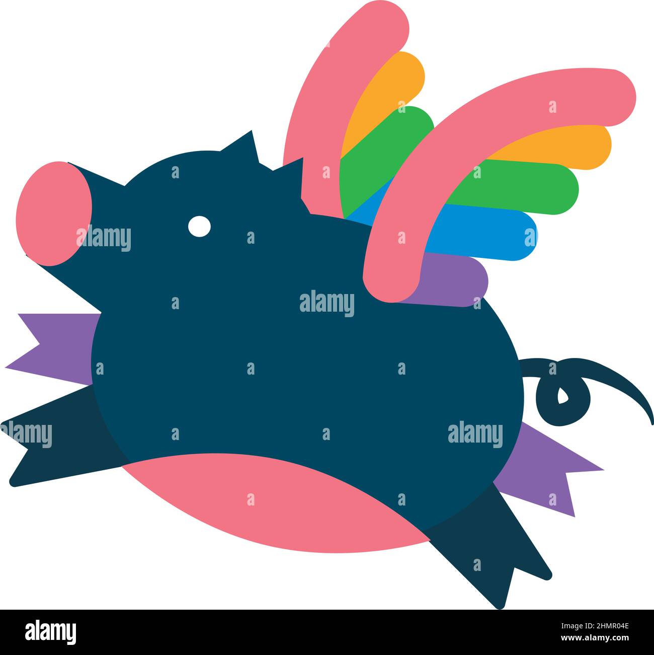 illustratin moderne de style plat animal de porc volant avec ailes arc-en-ciel Illustration de Vecteur