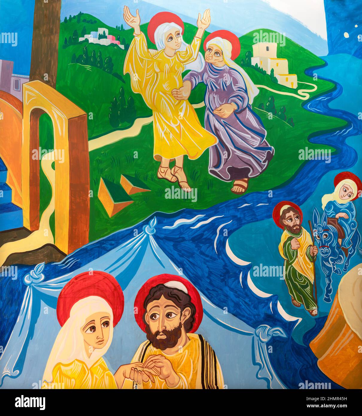 FORLÍ, ITALIE - 11 NOVEMBRE 2021 : la fresque moderne des scènes du Nouveau Testament dans l'église Chiesa di San Giuseppe Artigiano de Franco Vignazia (2019). Banque D'Images