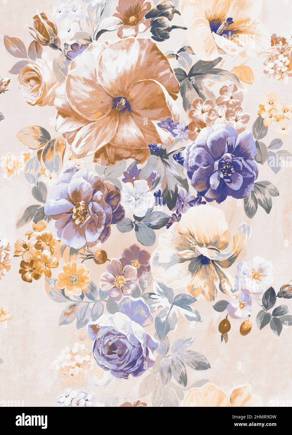 Bouquet de fleurs, fleurs peintes à la main, fleurs imprimées en textile numérique Banque D'Images