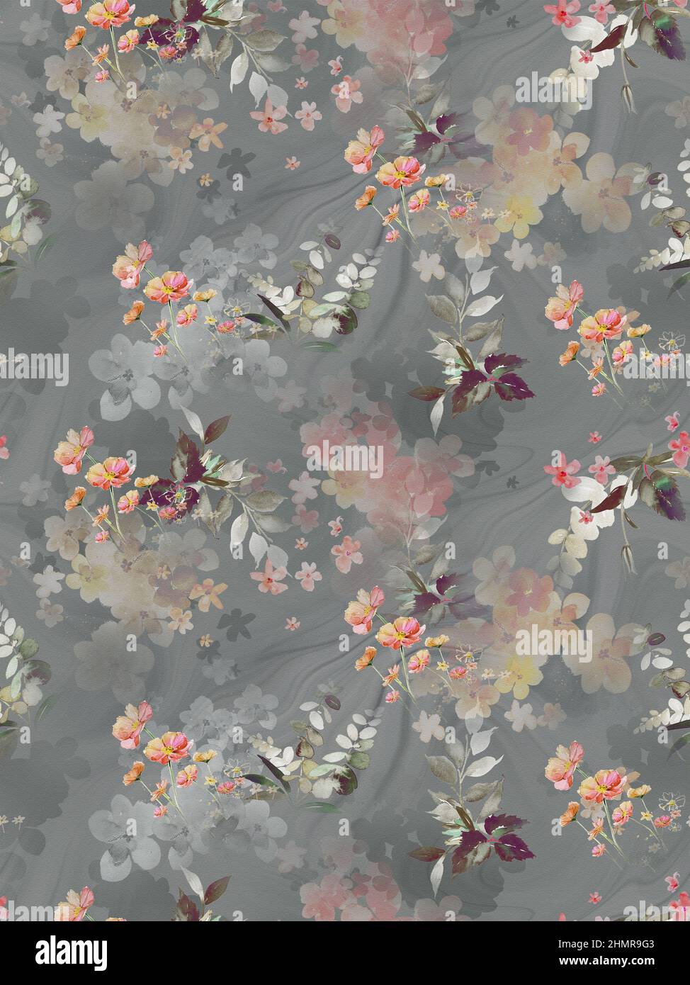 Motif fleuri sans couture avec fond en marbre Banque D'Images