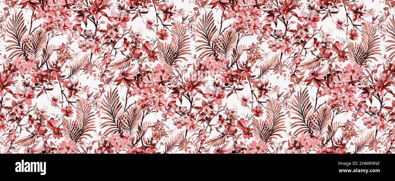 Motif textile fleurs et feuilles Banque D'Images
