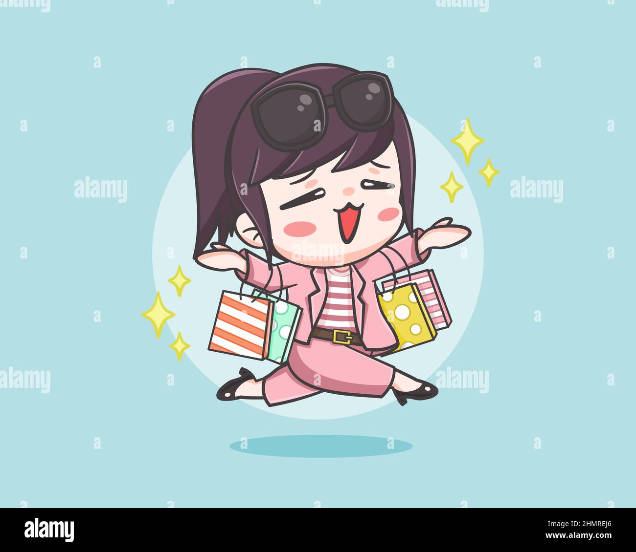 Jolie fille shopping joyeusement dessin animé illustration Illustration de Vecteur