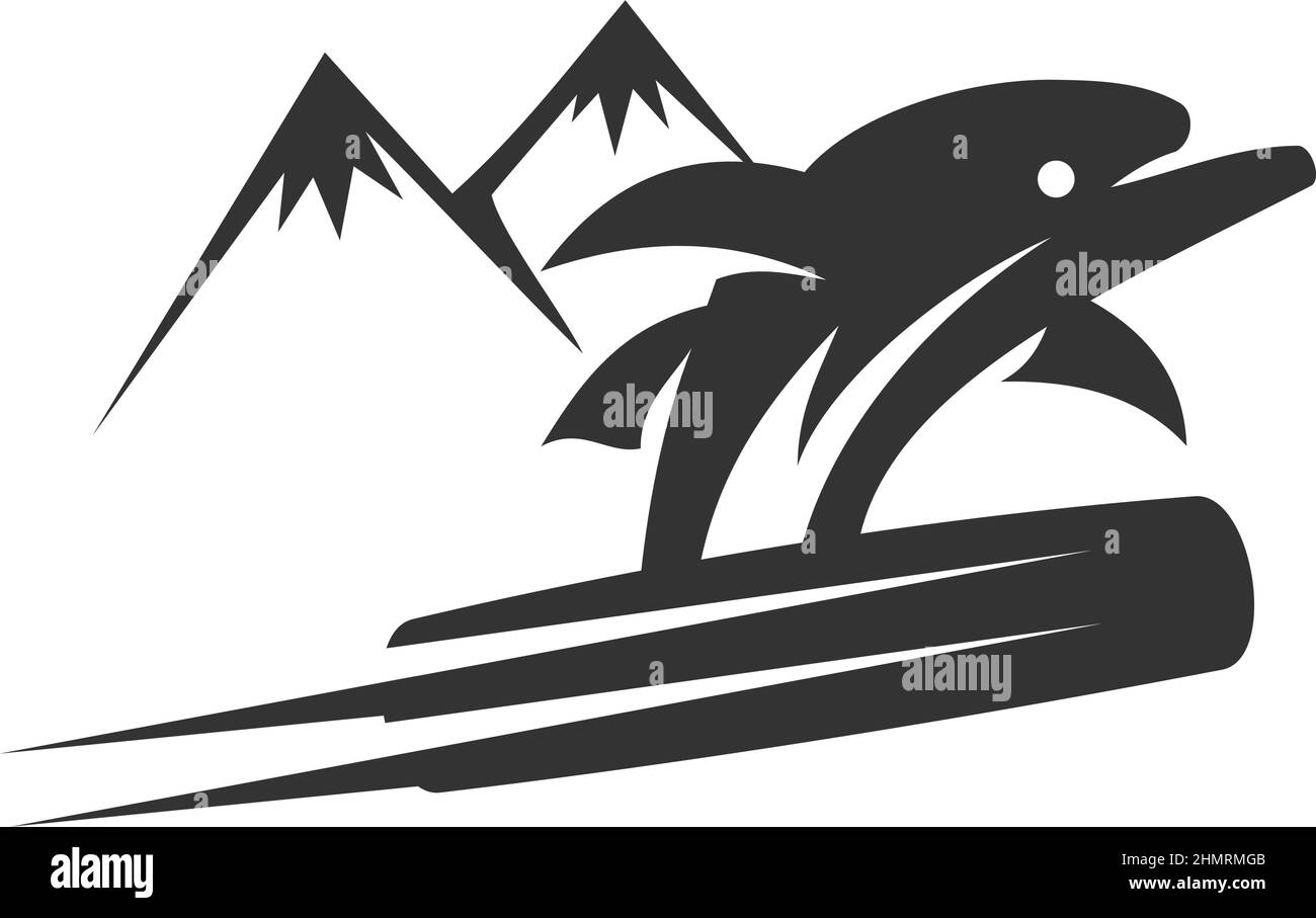 Dolphin avec icône de snowboard Illustration identité de marque Illustration de Vecteur