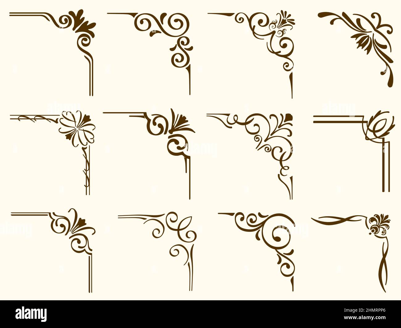 Ensemble de cadres d'angle vintage isolés sur un fond Uni. Illustration vectorielle. Illustration de Vecteur