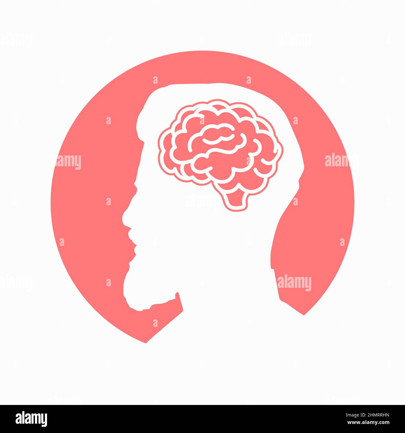 Cerveau humain sur tête d'homme icône rouge pour les applications et les sites Web sur fond blanc. Illustration clipart vectorielle. Illustration de Vecteur