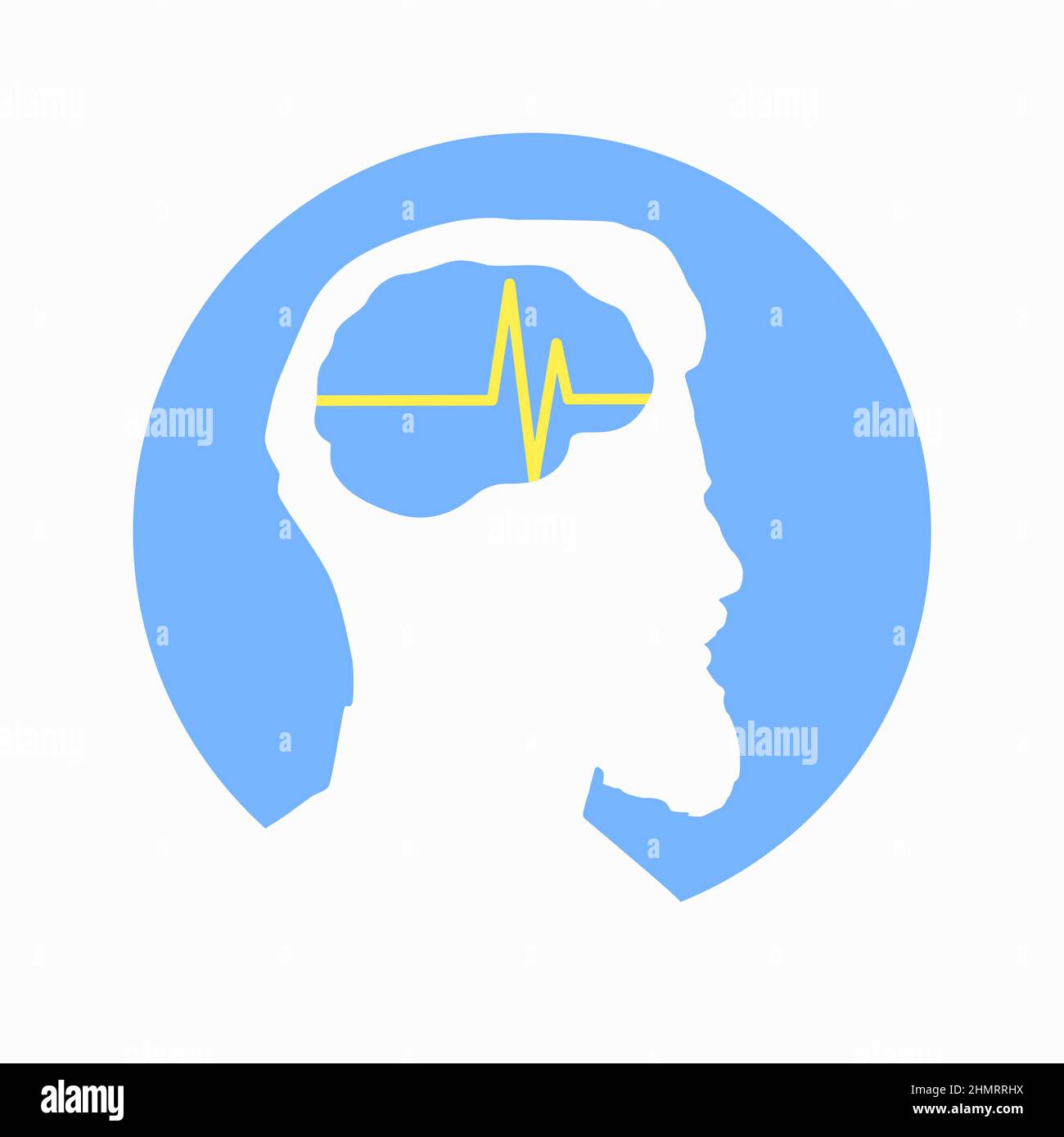 Illustration de l'encéphalographie cérébrale humaine icône de vecteur médical sur la tête humaine isolée sur fond blanc. AVC, épilepsie et sensibilisation à la maladie d'Alzheimer Illustration de Vecteur