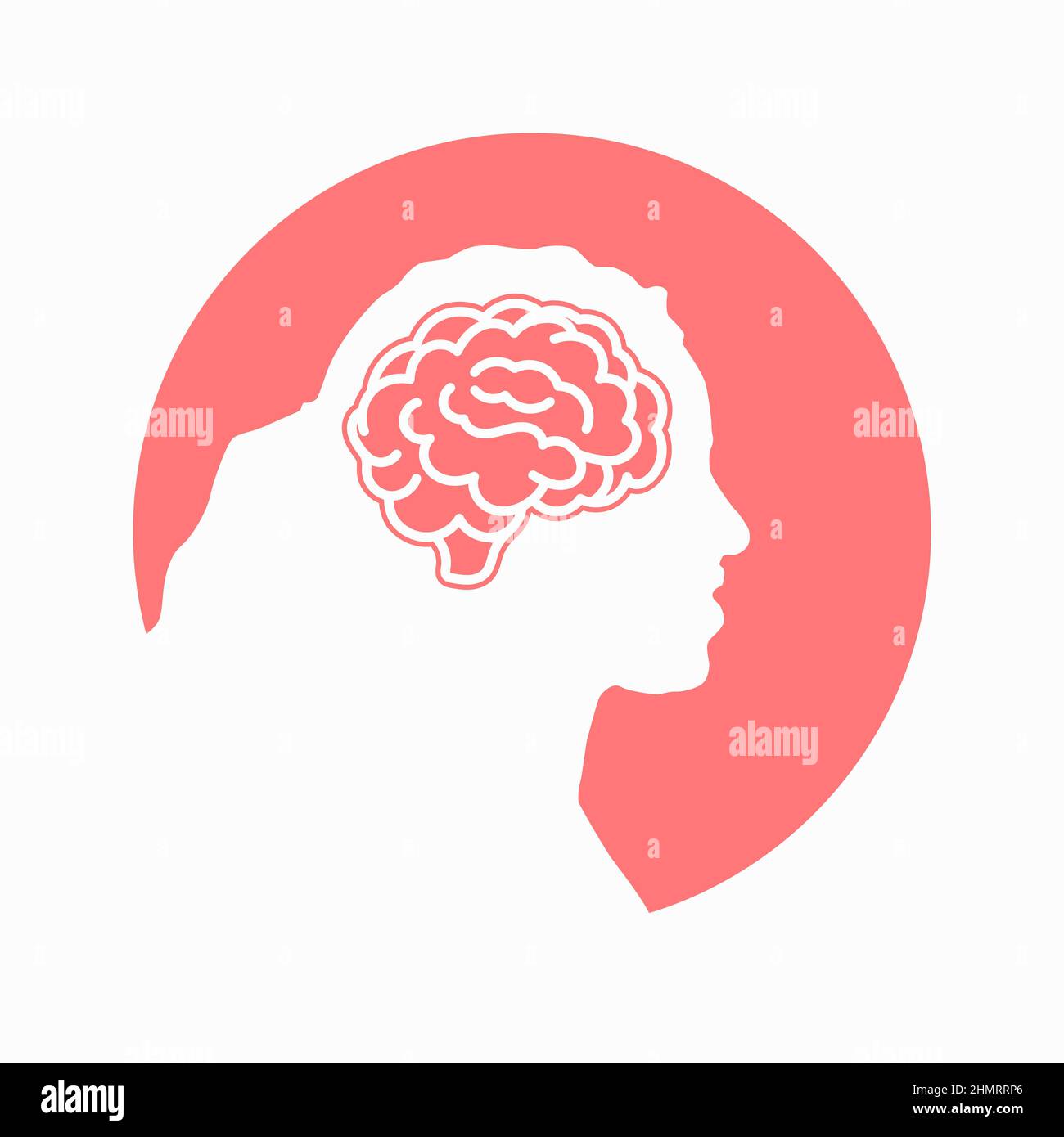 Cerveau humain sur la tête de femme ou de fille icône rouge pour les applications et les sites Web sur fond blanc. Illustration clipart vectorielle. Illustration de Vecteur