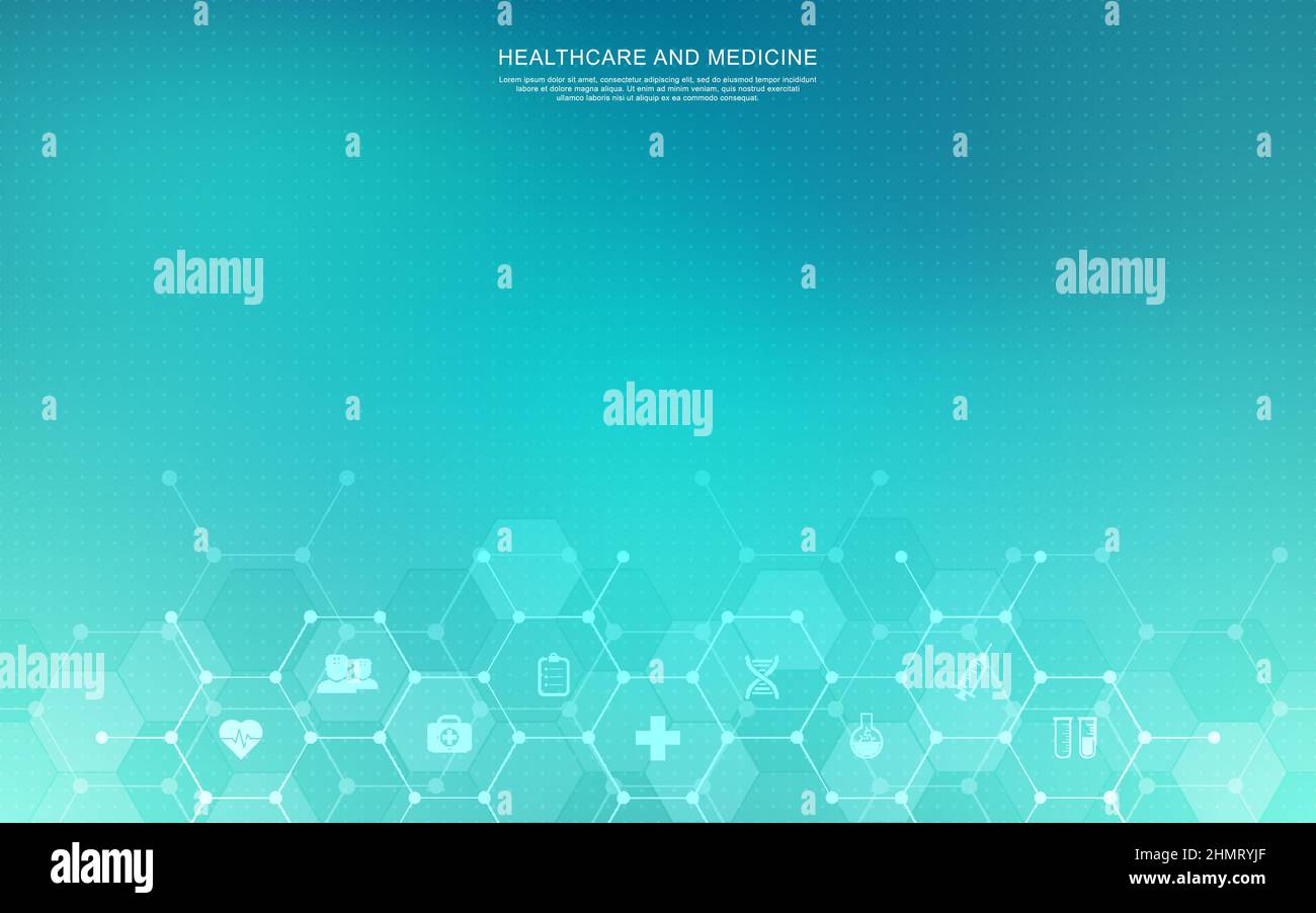 Formation médicale et technologie de santé avec icônes et symboles plats.Concept et idée pour le secteur des soins de santé, la médecine de l'innovation, la santé Illustration de Vecteur