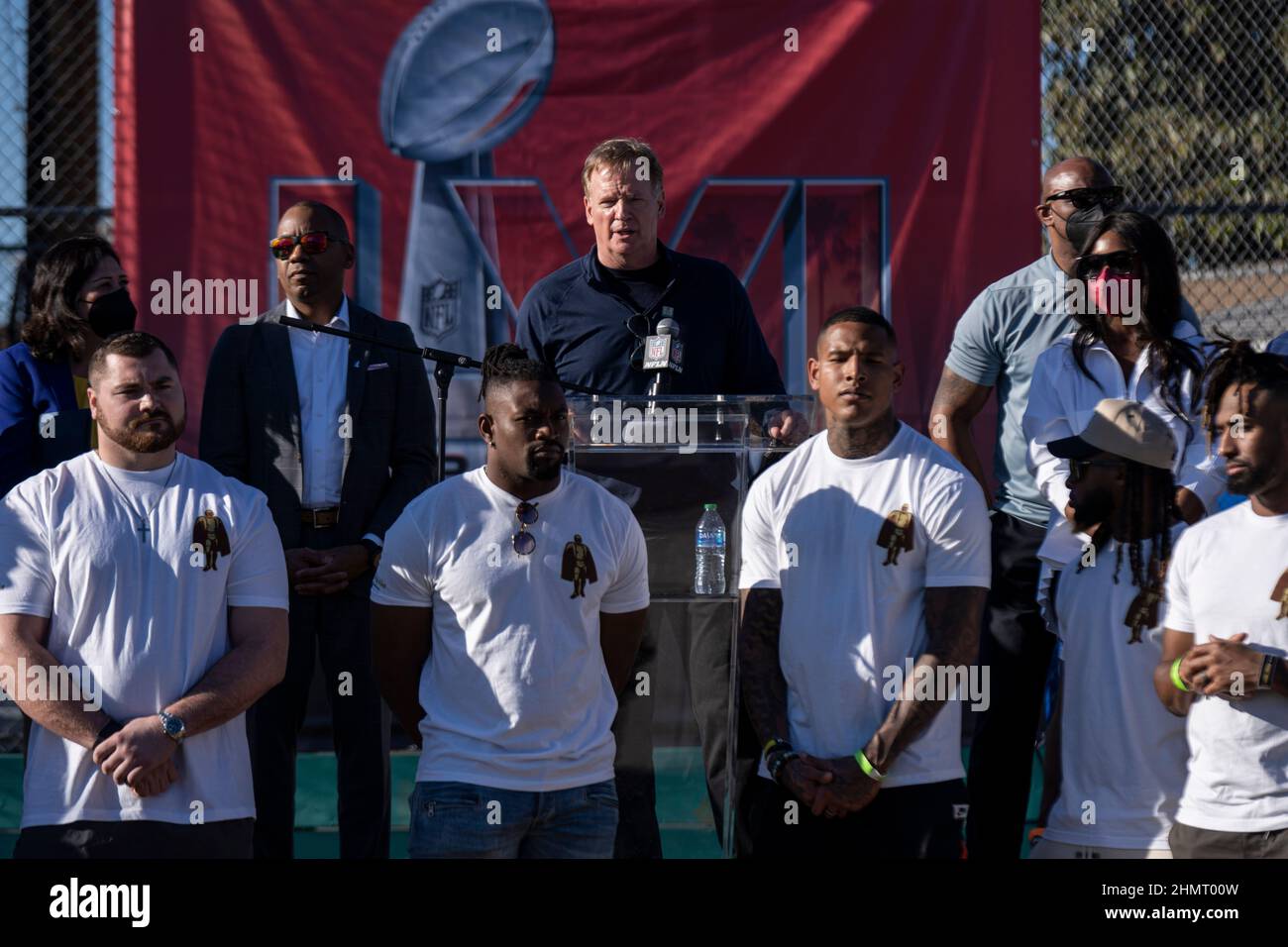 Le commissaire de la Ligue nationale de football, Roger Goodell, s'exprime lors de l'événement Walter Payton NFL Man of the Year, le vendredi 11 février 2022, au L Banque D'Images