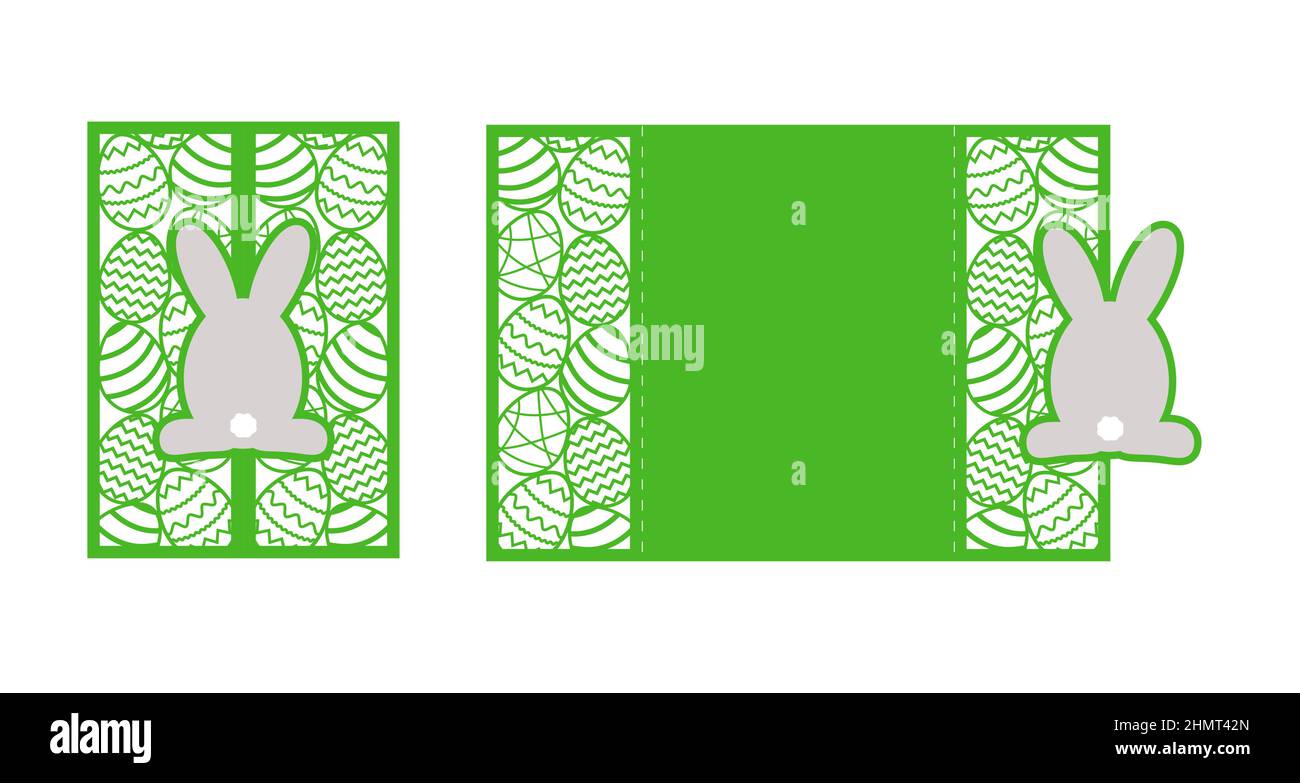 Bon modèle de carte d'invitation à découper le lapin de Pâques au laser. Silhouette découpée en papier pour traceur et sérigraphie. Illustration du stock vectoriel. Illustration de Vecteur
