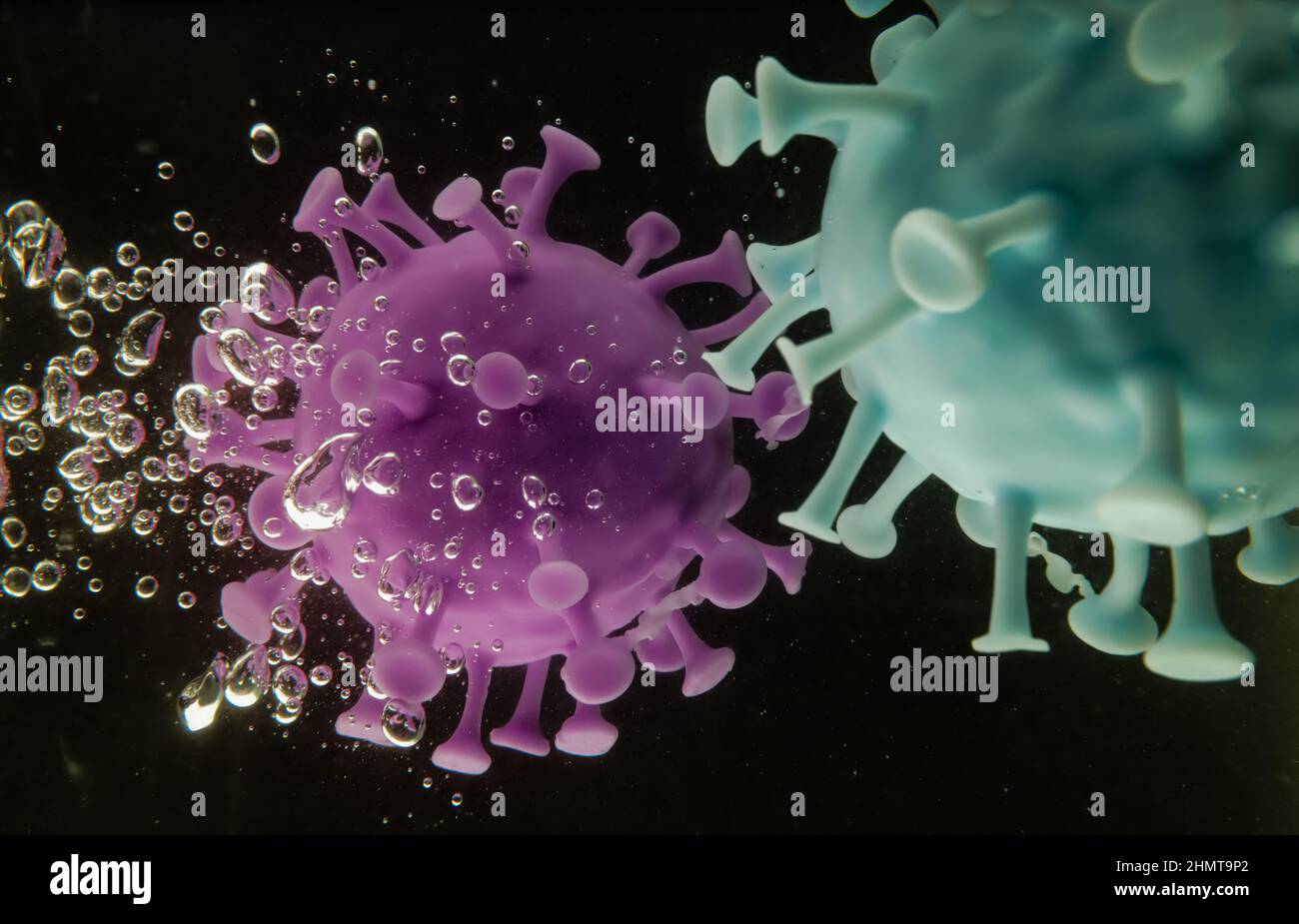 Macro-gros plan de la molécule du virus du microscope pandémique COVID-19. Banque D'Images