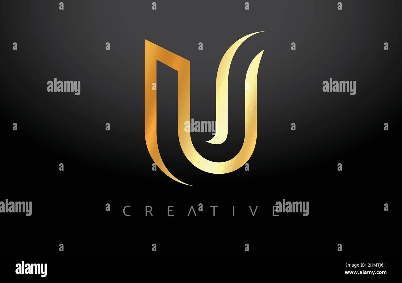 Golden U Letter concept avec Monogramme de lignes et Creative Metalic look Vector. U lettre en or ou lignes d'or sur une illustration d'arrière-plan noire Illustration de Vecteur