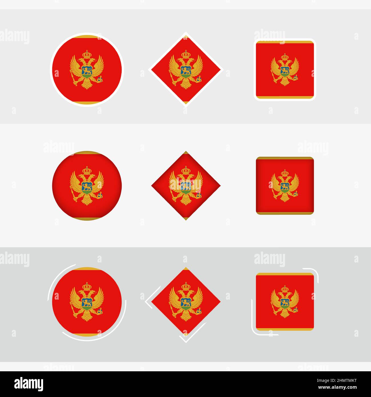 Ensemble d'icônes de drapeau du Monténégro, drapeau vectoriel du Monténégro. Trois versions d'ICON. Illustration de Vecteur