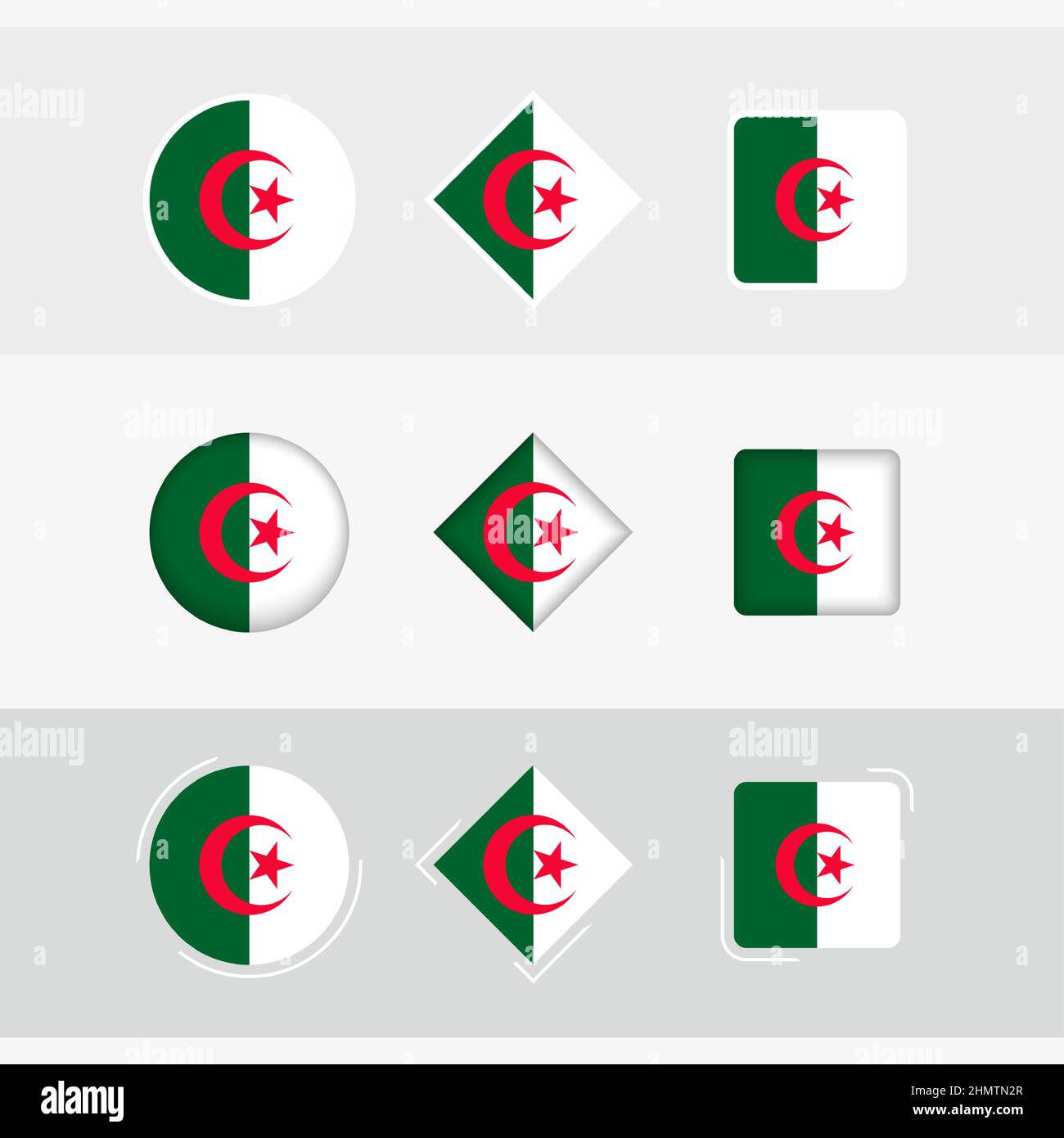 Ensemble d'icônes drapeau algérien, drapeau vectoriel de l'Algérie. Trois versions d'ICON. Illustration de Vecteur