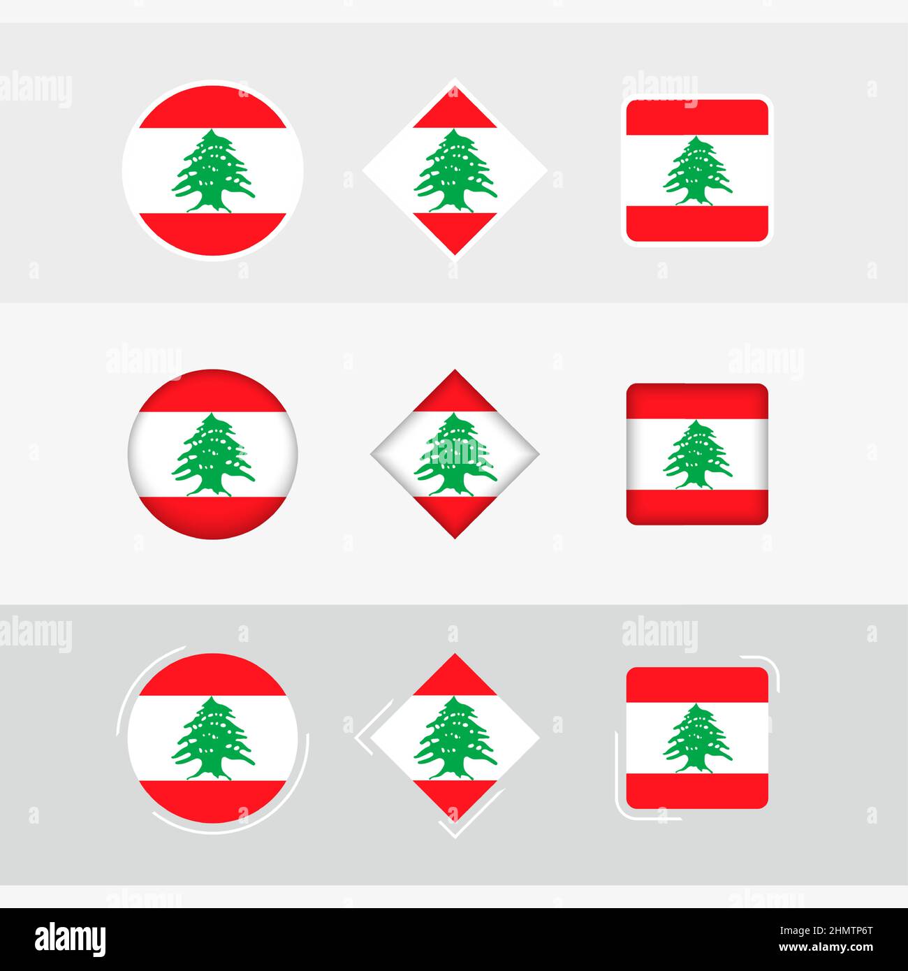 Ensemble d'icônes de drapeau libanais, drapeau vectoriel du Liban. Trois versions d'ICON. Illustration de Vecteur
