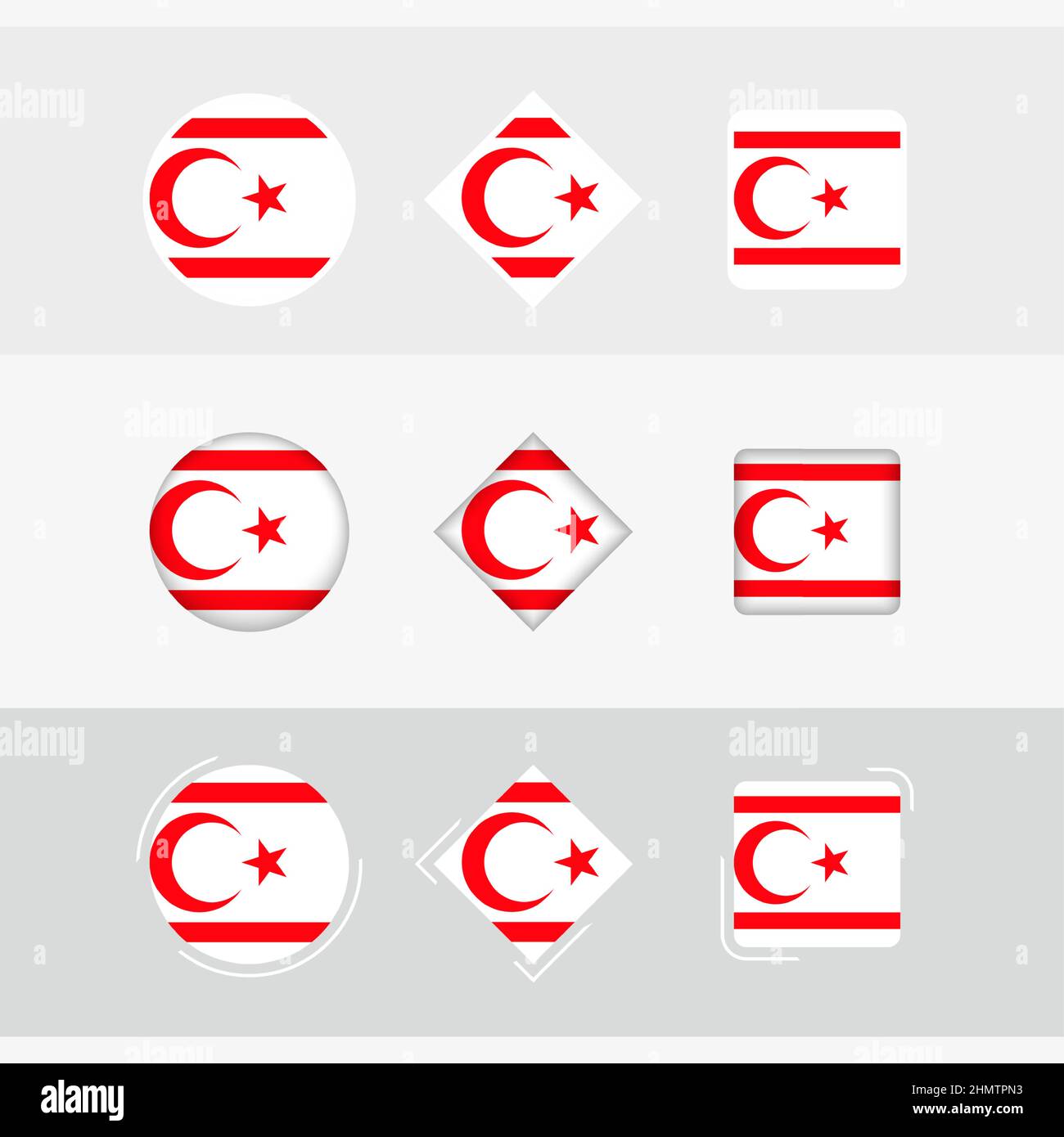 Ensemble d'icônes de drapeau de Chypre du Nord, drapeau vectoriel de Chypre du Nord. Trois versions d'ICON. Illustration de Vecteur