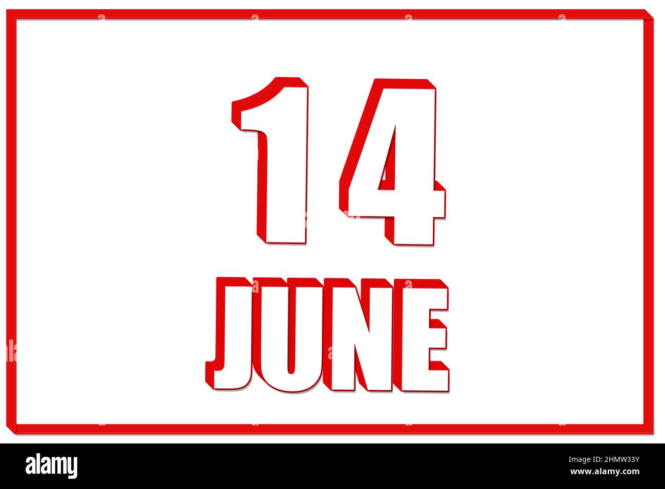 14th jour de juin. calendrier 3D avec la date du 14 juin sur fond blanc