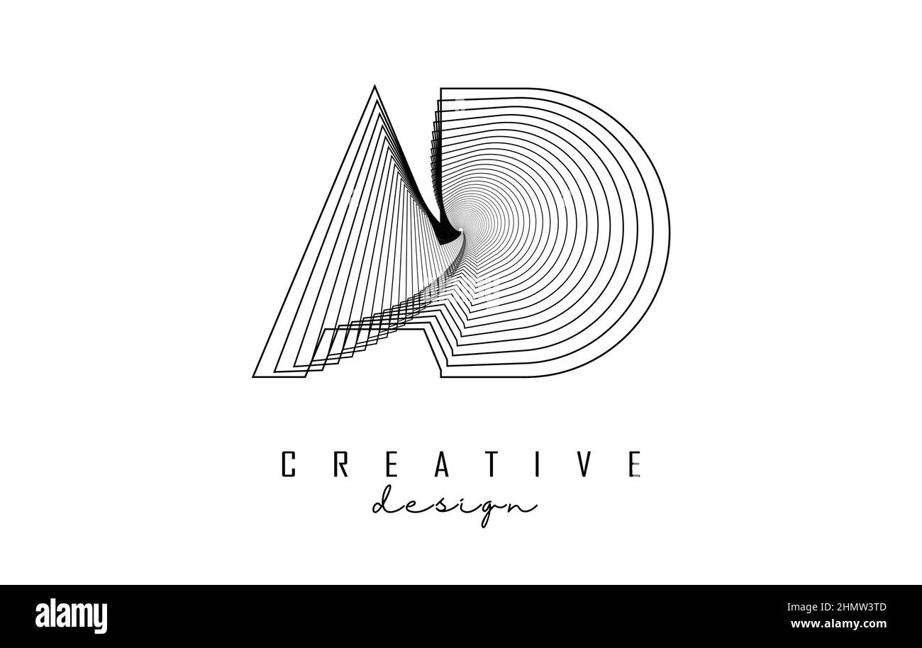 Logo lettre AD avec lignes et effet spirale. Illustration vectorielle avec typographie géométrique. Icône créative avec lettre. Illustration de Vecteur