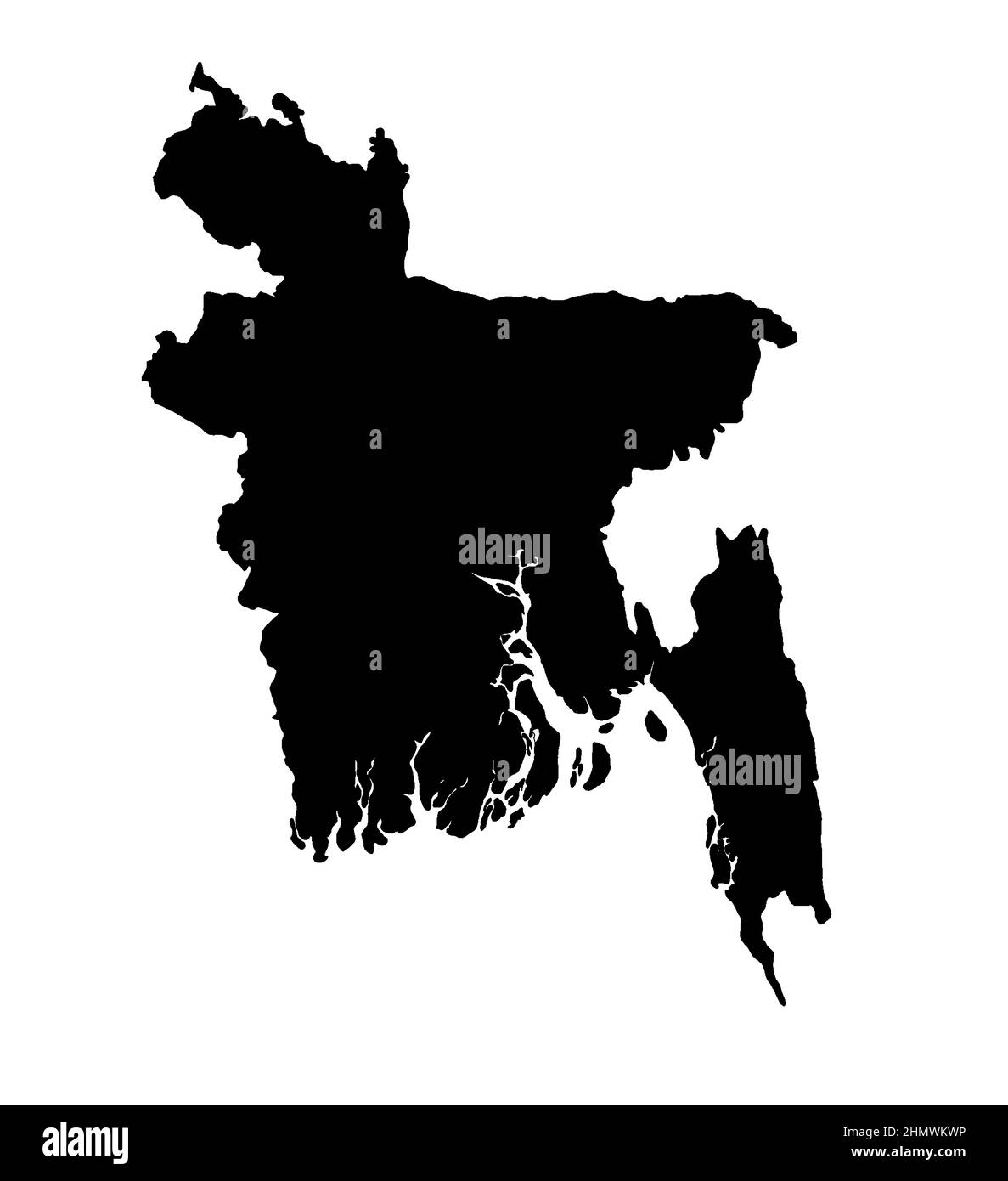 Carte de silhouette du Bangladesh isolée sur fond blanc Banque D'Images