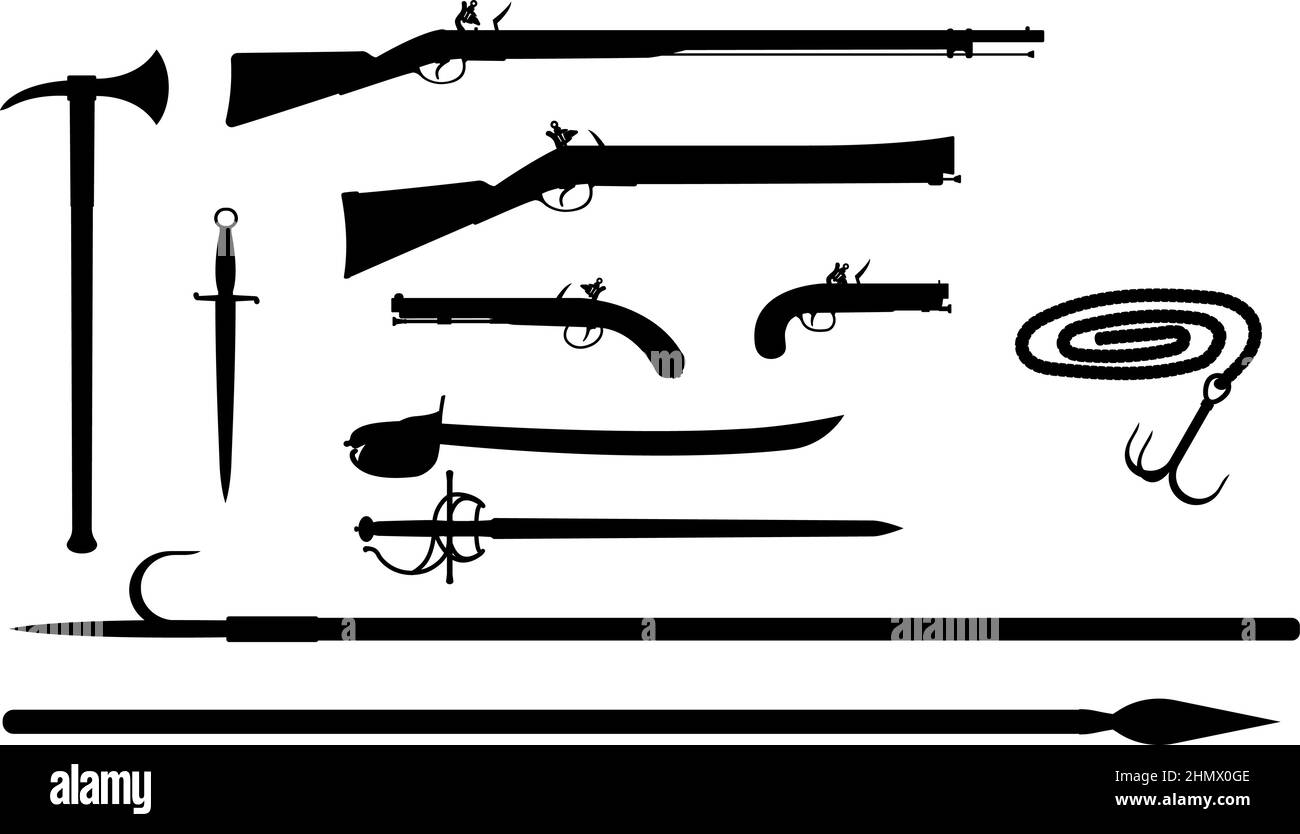 Jeu d'armes de pirates, illustration noire de vecteur de silhouette Illustration de Vecteur