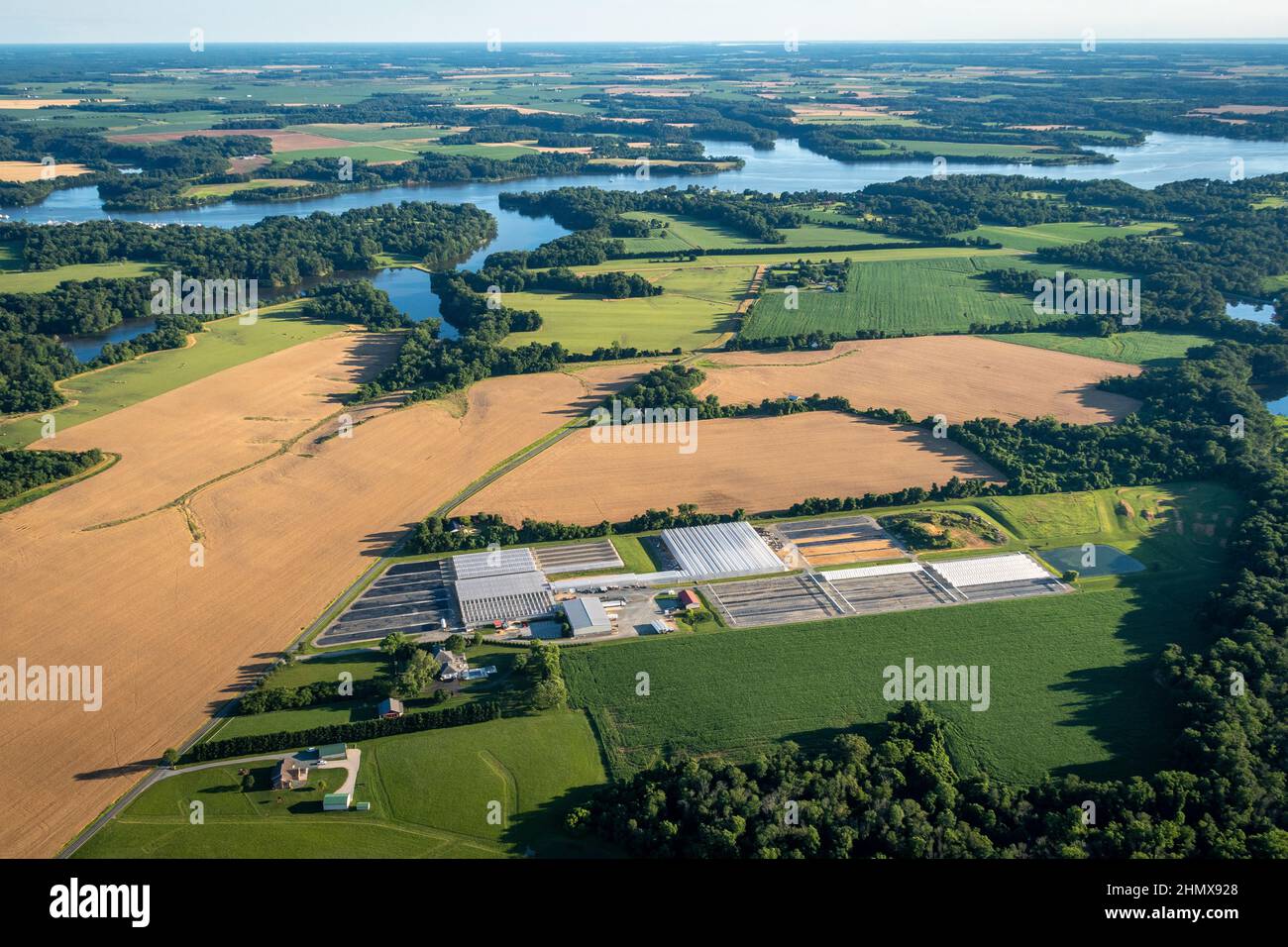 Antenne de terres agricoles le long de la côte est du Maryland Banque D'Images