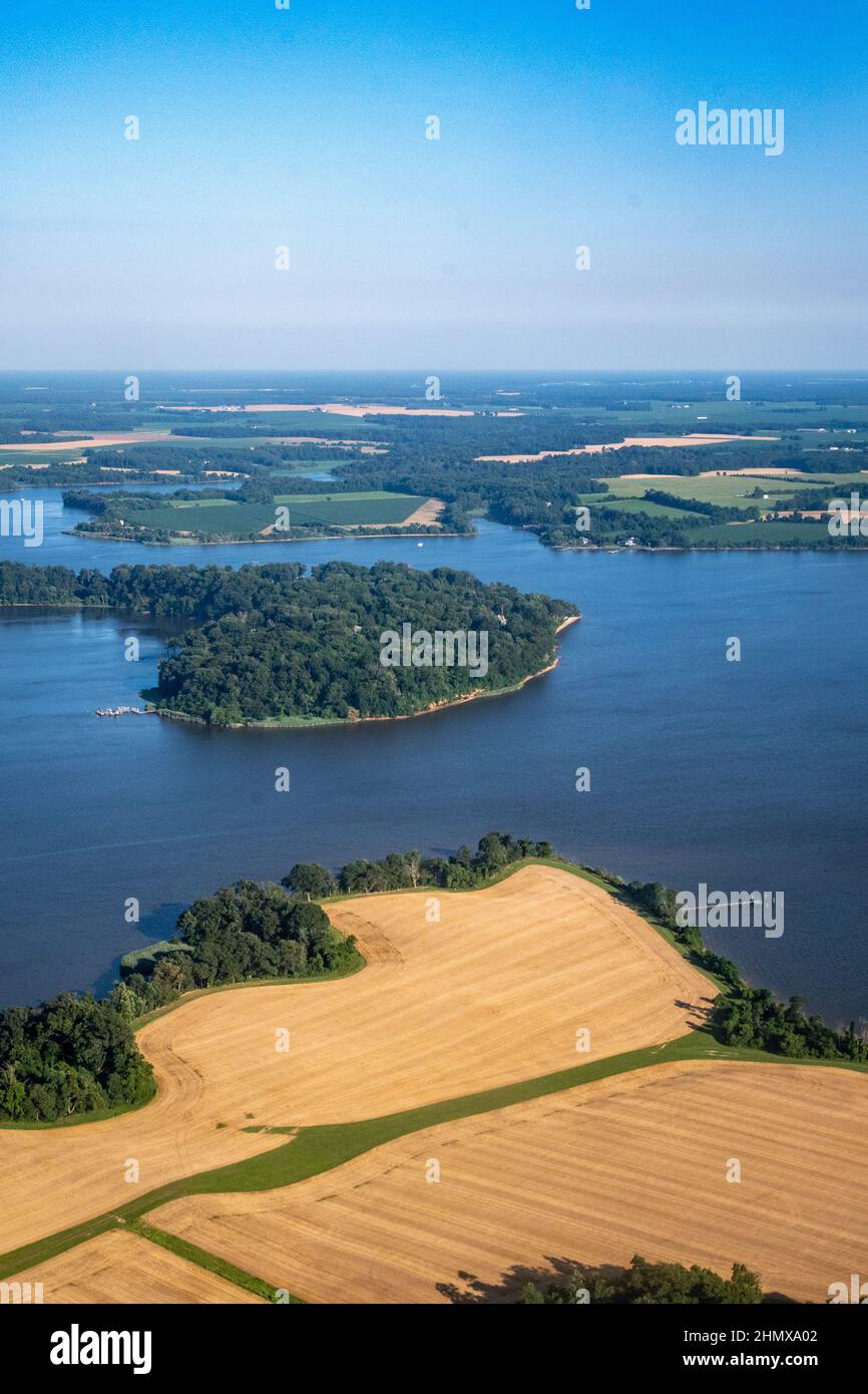 Antenne de terres agricoles le long de la côte est du Maryland Banque D'Images