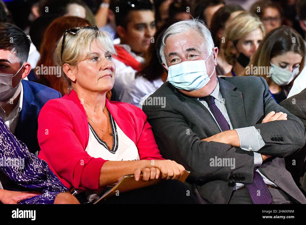 Gerard Larcher, Presisent du sénat français, avec Nadine Morano, membres du parti de droite français les Républicains (LR) pendant le Campus annuel Banque D'Images