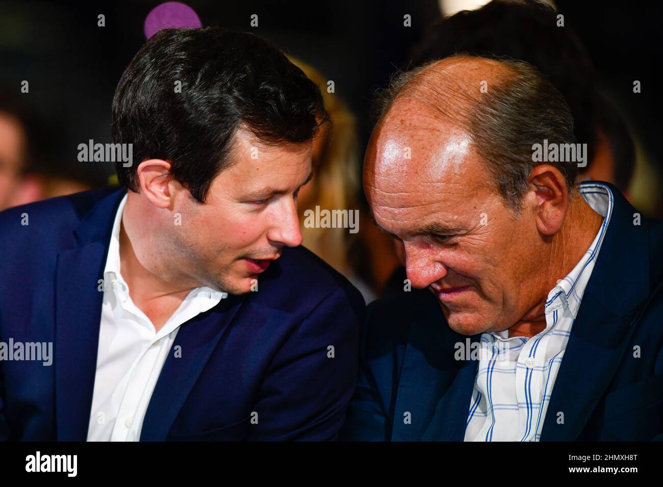François-Xavier Bellamy, philosophe français et député européen, avec Daniel Fasquelle membres du parti de droite français les Républicains (LR) avec d Banque D'Images