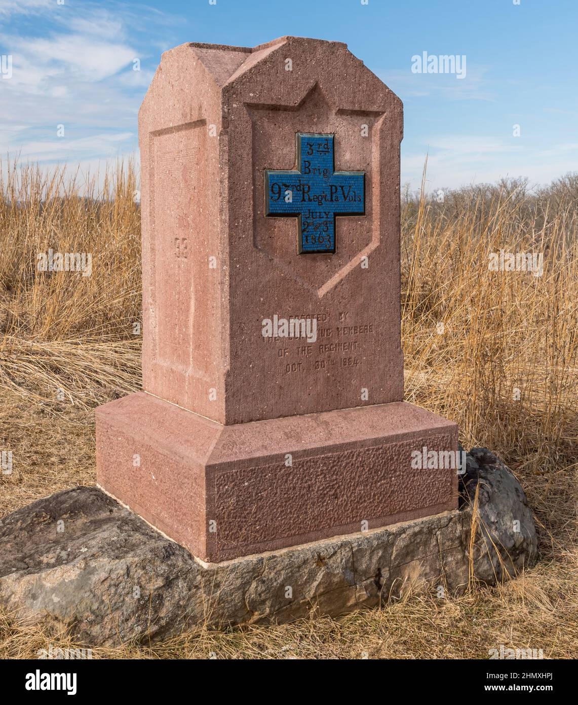 Le monument du 93rd Pennsylvania Volunteer Infantry Regiment, le long de Sedgwick Avenue, dans le parc militaire national de Gettysburg, en Pennsylvanie Banque D'Images