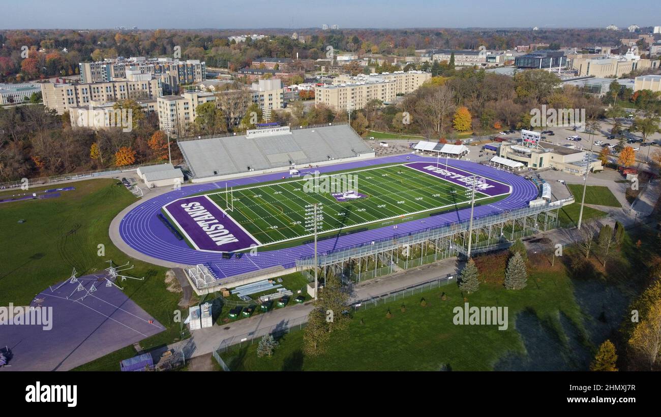 Stade Western Alumni à London Ontario Canada, stade de l'équipe de football et d'athlétisme Western Mustangs. Banque D'Images