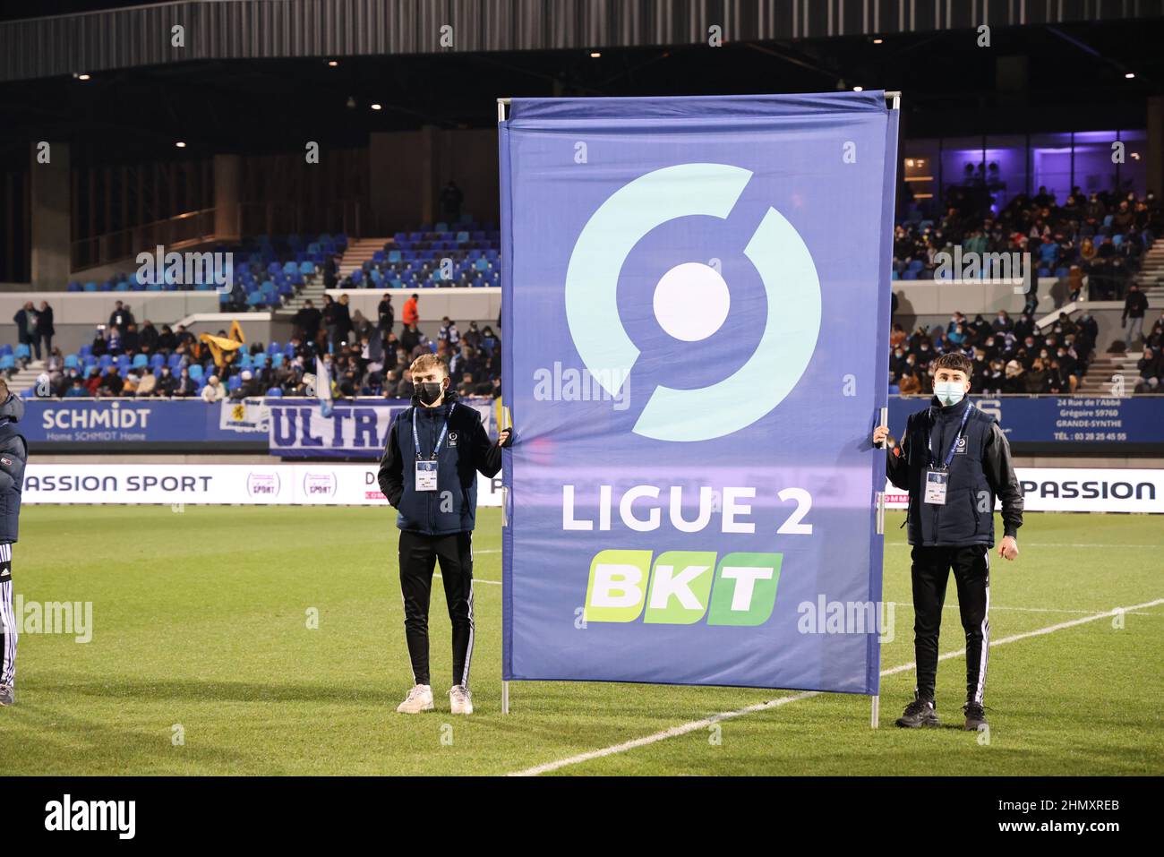 Protocole Ligue 2 lors du championnat de France Ligue 2 match de football entre USL Dunkerque et Rodez AF le 12 février 2022 au stade Marcel Tribut à Dunkerque, France - photo Laurent Sanson / LS Medianord / DPPI Banque D'Images