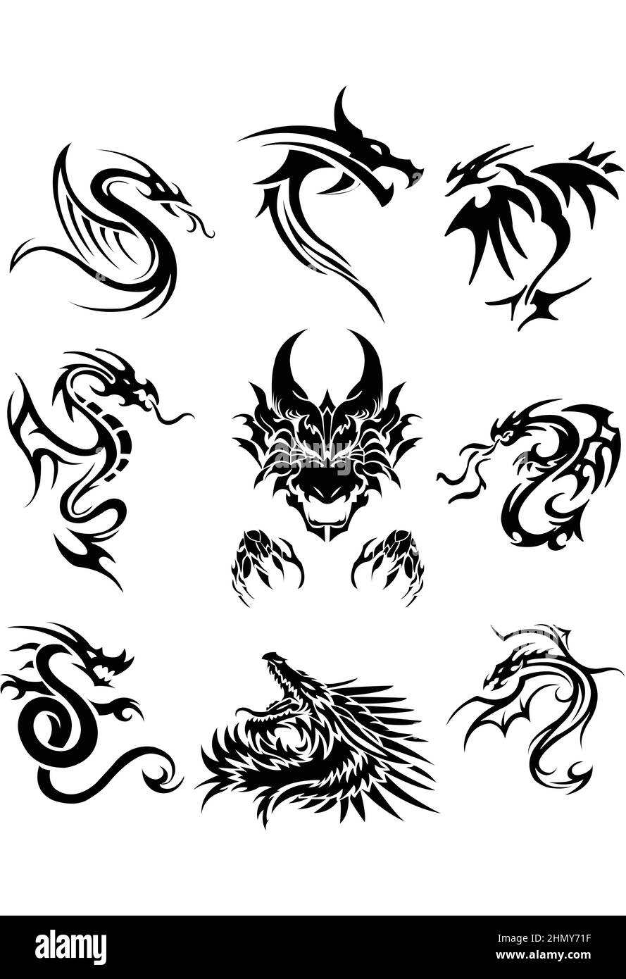 Silhouette Vector Dragons sur fond blanc Illustration de Vecteur